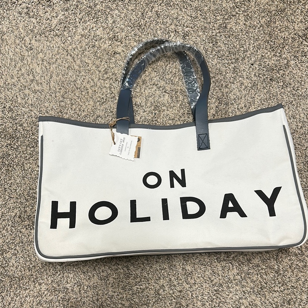 On Holiday White and Black Tote Bag
